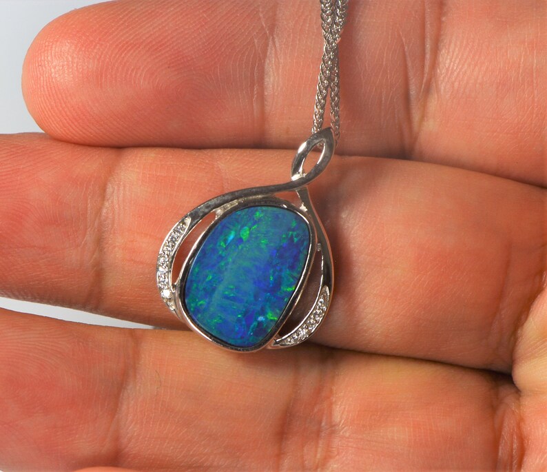Opal Gift,Multi-Color Opal,Blue Opal Opal pendant Opal jewellery,Silver Opal Pendant,Diamond,Opal Necklace,Woman Australian Opal Pendant