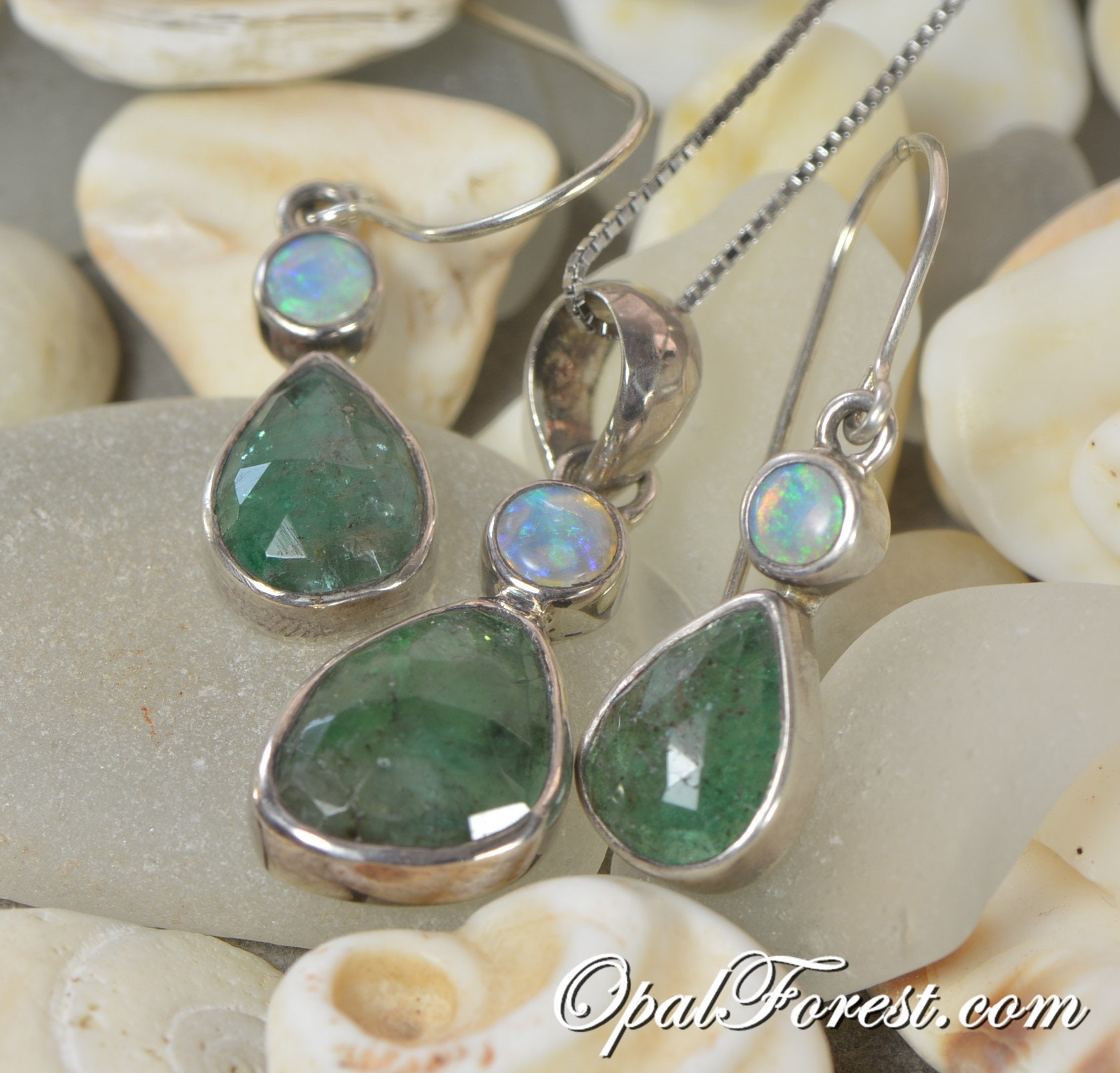 Opal and Emerald Jewelry Set Opal 