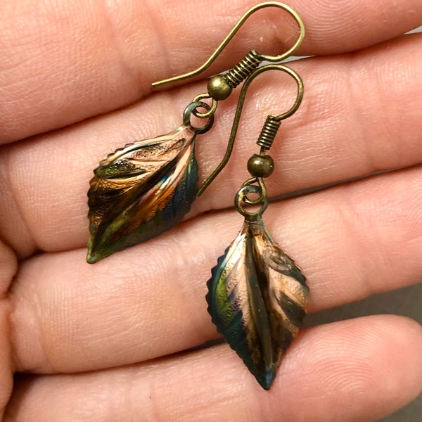 Leaf Earrings - Copper Leaf Earrings - Fall Leaf Jewelry - Copper Leaves - Flame Patina Copper - Nature Jewelry - 7th Anniversary Gift