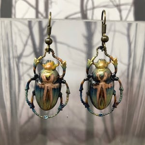 Beetle Earrings - Egyptian Scarab Beetles - Iridescent Copper - Insect Jewelry - Steam Punk Gothic Beetle Earrings - creepy valentine gift