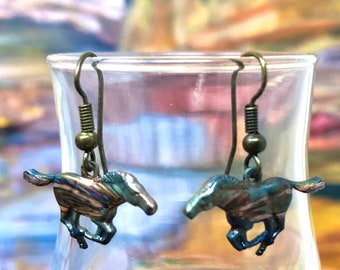 Horse Earrings - Copper Horse Earrings - Horse Lovers - Horse Gifts - Horse Girl Jewelry - Mustang Earrings - Mustang Gifts - Running Horses