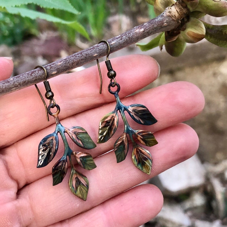 Leaf Earrings Copper Leaves Earrings Leaf Jewelry Copper Etsy