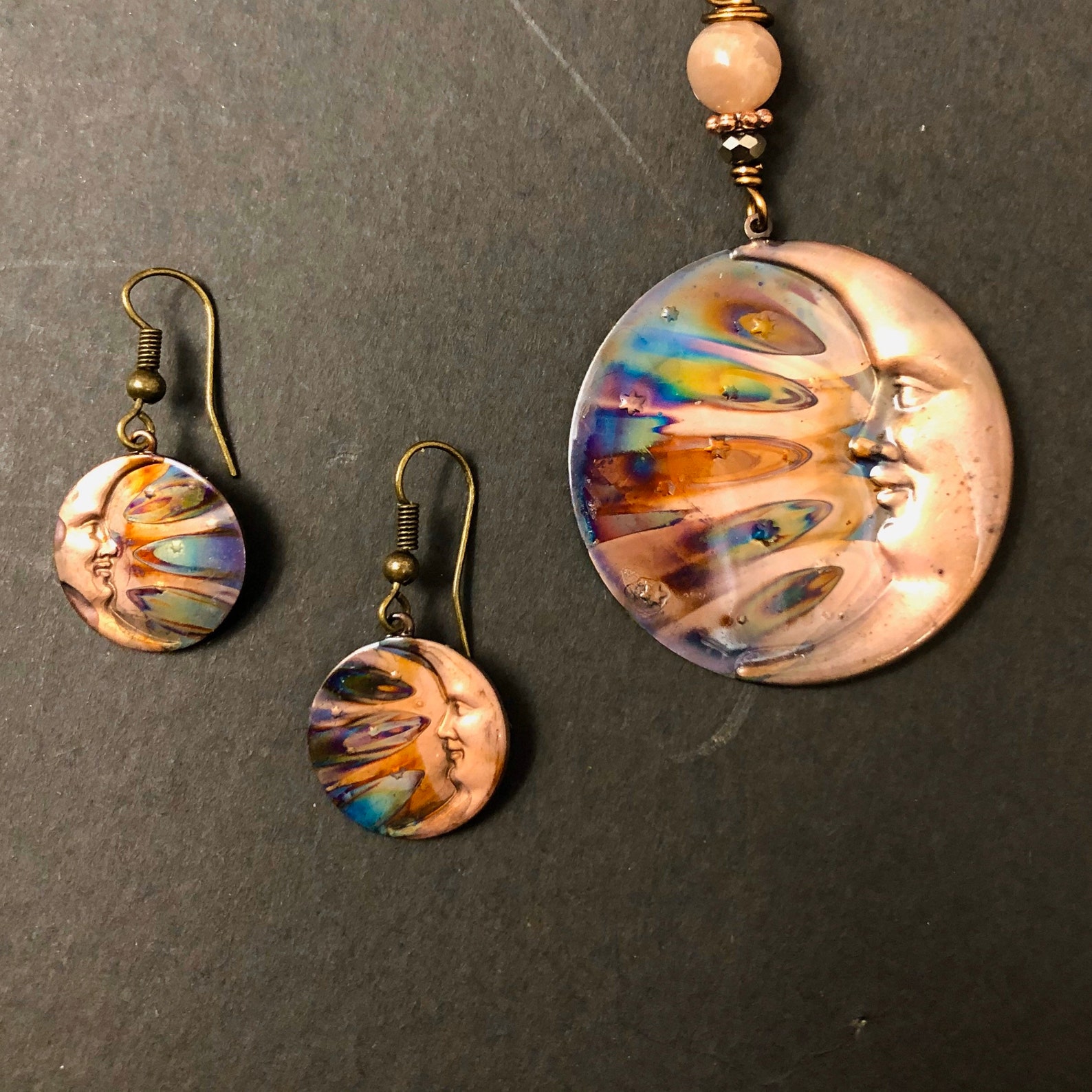 Moon Earrings Copper Moon Star Earrings 7th Anniversary Etsy