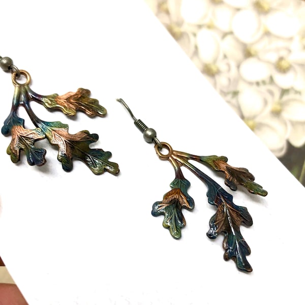 Oak Leaf Earrings - Leaf Earrings - Oak Jewelry - Oak Earrings - Tree Earrings - 7th Anniversary Gift - Copper Leaves - Fall Earrings