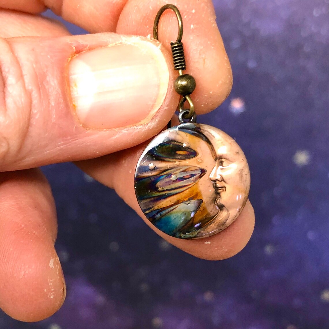 Moon Earrings Copper Moon Star Earrings 7th Anniversary Etsy