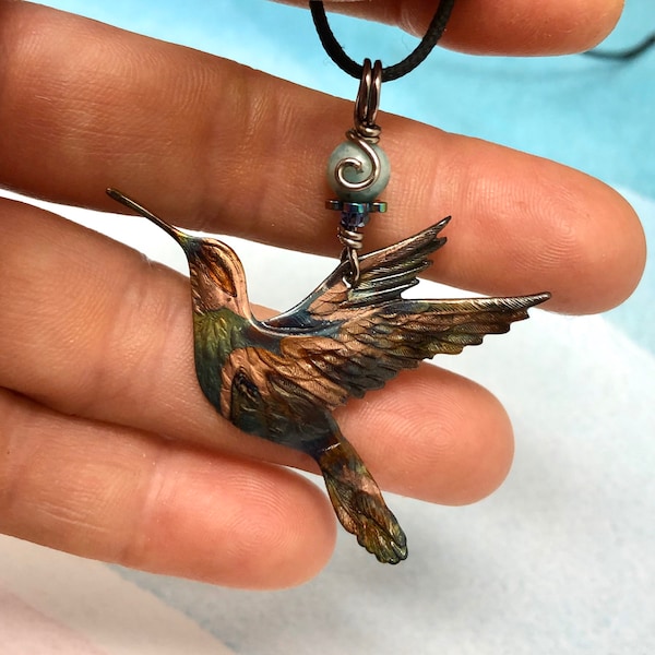 Hummingbird Necklace - Copper Humming Bird Pendant - Hummingbirds Jewelry - 7th Anniversary Gift - Bird Necklace - HummingBird Jewelry -
