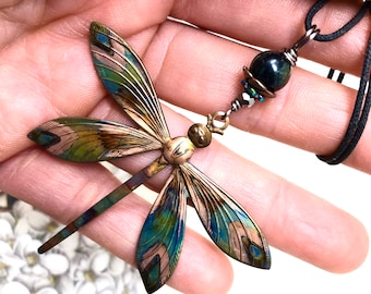 Dragonfly Necklace - Copper Dragonfly Pendant - Nature Jewelry - Adjustable Necklace - Large Dragonfly Statement Jewelry - Layering Necklace