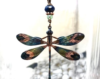 Dragonfly Necklace - Copper Dragonfly Pendant - 7th Anniversary Gift - Dragonfly Lovers Necklace - Vintage  Dragonfly Necklace - Odonata