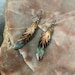 Feather Earrings - Copper Feather Earrings - Fire Patina Feather Jewelry - 7th Anniversary - Iridescent Feather Dangle Earrings 