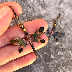 Dragonfly Earring - Copper Dragonflys Earrings - Beaded Dragonfly Jewelry - Nature Lovers Gifts - Copper Dragonflies - Copper Anniversary