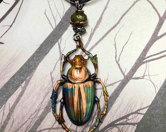 Scarab Beetle Necklace - Gothic Copper Beetle Pendant - Egyptian Scarab - Steampunk Necklace - Beetles - Creepy Jewelry - Bug Necklace