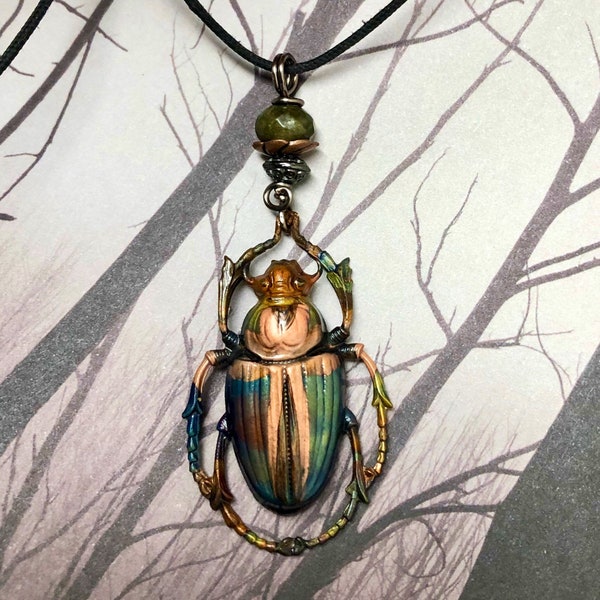 Scarab Beetle Necklace - Gothic Copper Beetle Pendant - Egyptian Scarab - Steampunk Necklace - Beetles - Creepy Jewelry - Bug Necklace