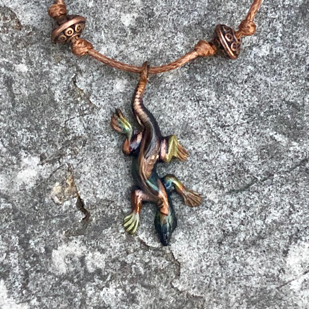 Lizard Necklace Copper Lizard Choker Reptile Jewelry Copper Gecko