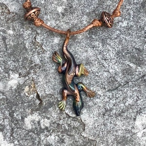 Lizard Necklace - Copper Lizard Choker - Reptile Jewelry - Copper Gecko Pendant - Flame Colored Lizard Pendant- Reptile Gifts - Lizard Lover
