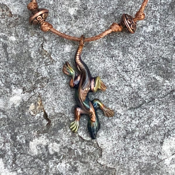 Lizard Necklace - Copper Lizard Choker - Reptile Jewelry - Copper Gecko Pendant - Flame Colored Lizard Pendant- Reptile Gifts - Lizard Lover