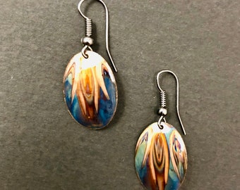 Copper Earrings - Oval Earrings - Copper Circle  Earrings - Colorful Earrings - Go to Earrings - 7th Anniversary Earrings