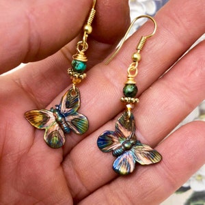 Butterfly Earrings - Copper Butterflies - Beaded Butterfly Earrings - Butterfly Jewelry - Beaded Butterfly Earrings