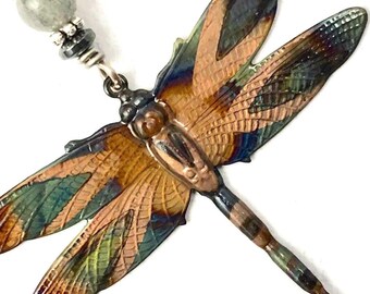 Dragonfly Necklace - Flame Patina Necklace - Copper Dragonfly Pendant - Dragonfly Jewelry - Dragonfly Gifts - OAK Dragonfly Necklace