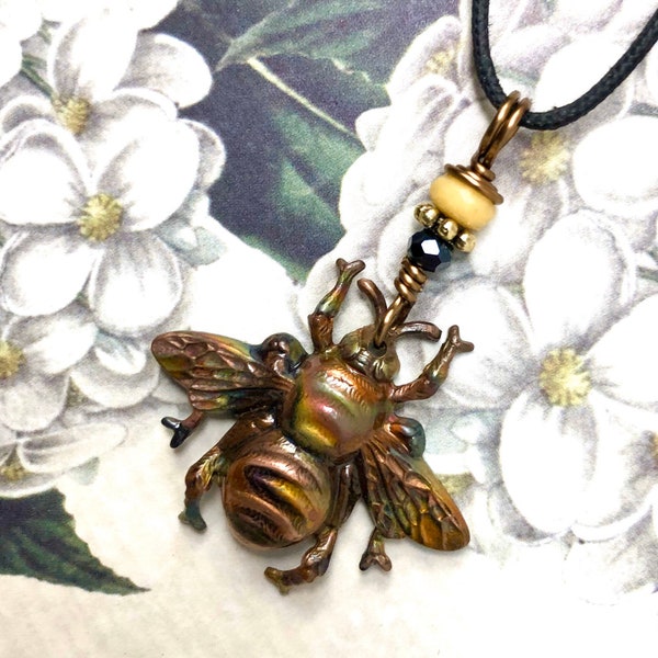 Bee Necklace - Copper Bee Pendant - Honeybee Necklace - Nature Gift - Bees Jewelry - Flame Colored Copper Adjustable Necklace - Bee Gift