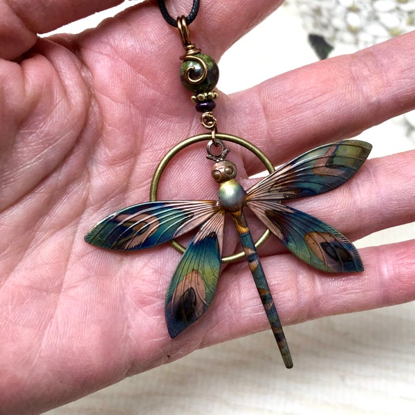 Dragonfly Necklace - Copper Dragonfly Pendant - Remembrance Jewelry -  Memorial Gift - Copper Dragon fly Lovers - Statement Necklace