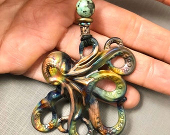 Octopus Necklace - Copper Octopus Necklace - Flame Patina Octopus - Kraken Jewelry - Kracken Necklace - Steam Punk - Pirate Necklace -
