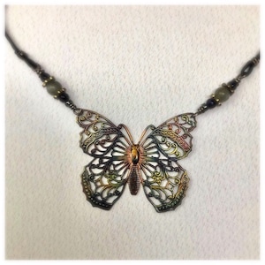 Butterfly Necklace - Copper Filigree Butterfly Choker - Adjustable Butterfly Necklace - Butterflies Jewelry - Copper Anniversary Gift