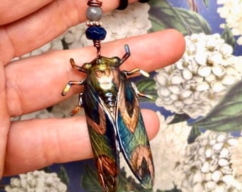 Cicada Necklace - Copper Cicada Pendant  - Brood X Cicada Jewelry - Layering Necklace - Cicadas Garden Jewelry - Adjustable Necklace