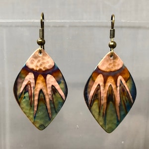 Copper Dangle Earrings Flame Patina Earrings Colorful - Etsy