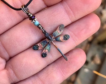 Dragonfly Necklace - Copper Dragonfly Pendant - 7th Anniversary Gift - Dragonfly Lovers Necklace - Vintage  Dragonfly - Grief Gift