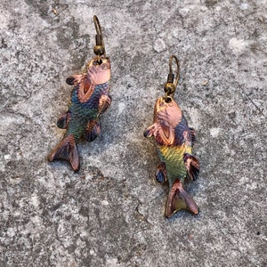Fish Earrings - Copper Fish Earrings - Bass Fishing Jewelry - 7th Anniversary Gift - Fishing Gift - Fish Jewelry