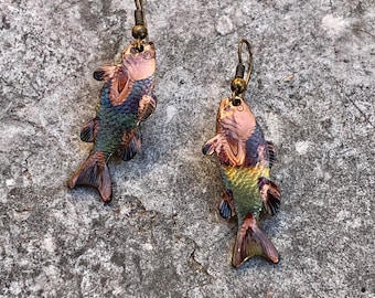Fish Earrings - Copper Fish Earrings - Bass Fishing Jewelry - 7th Anniversary Gift - Fishing Gift - Fish Jewelry