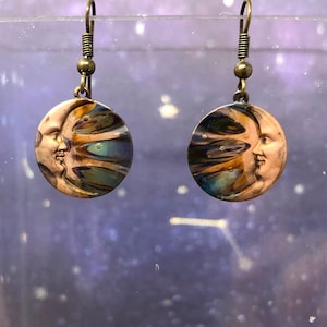 Pendientes de luna - Pendientes de estrella de luna de cobre - Regalo del 7o aniversario - Luna creciente - Joyería de luna de cobre - Pendientes lunares - Regalos de luna