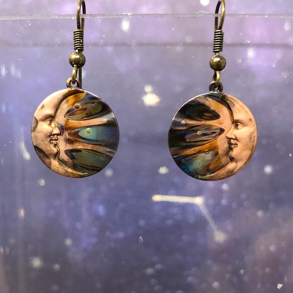 Moon Earrings - Copper Moon Star Earrings - 7th Anniversary Gift - Crescent Moon - Copper moon Jewelry - Lunar Earrings - Moon Gifts