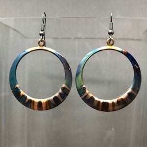 Hoop Earrings - Copper Hoops Earring - Fire Patina Hoop - Circle Earrings - Boho Hoops - Colorful Hoop Earrings - 7th Anniversary Gift