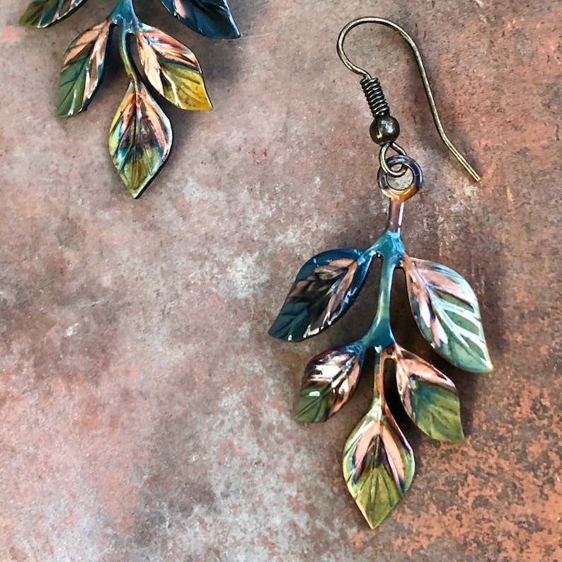 Leaf Earrings Copper Leaves Earrings Leaf Jewelry Copper Etsy