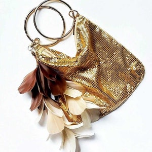 Feather Bag Charm Beige and Brown Feather Bag Clip Handbag Accessories Boho Festival Bag Charm with Feathers Suede and Gold Metal Boho Beads