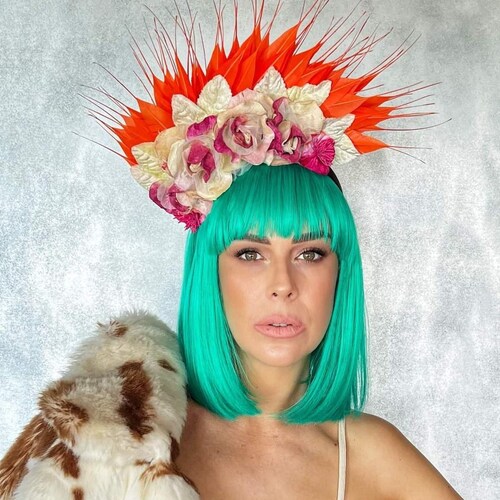 Fascinator 'Lola en Feu' designed by Divalicious | Magenta Pink & shops Orange