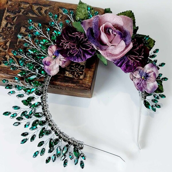 Jeweled Headband for Races Peacock Green Jeweled Headpiece for Special Occasions Jewelled Flower Headband for Bride to Be Jeweled Fascinator