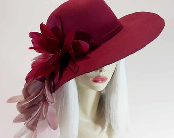 Burgundy Vintage Felt Hat With Feather Accents - Etsy display picture 2