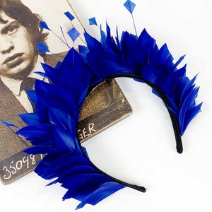 Royal Blue Feather Crown for Races Feather Fascinator for Festivals Feather Headpiece for Met Gala Blue Feather Headband for Special Events