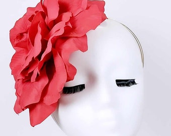 Red Large Flower Race Day Fascinator Kentucky Derby Statement Flower Headpiece