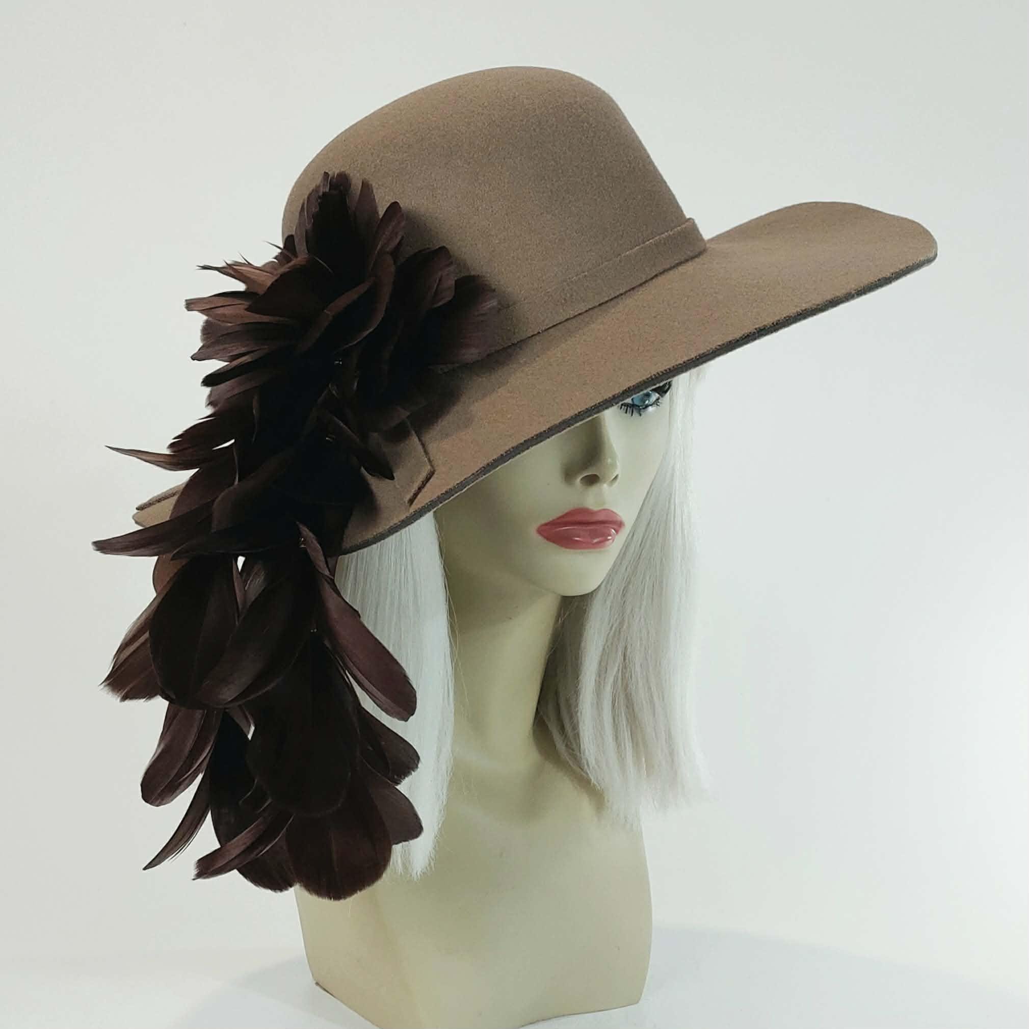 Women\'s Brown Wool Felt Fascinator Hat with Black Feather Accent Brown Wool Fascinator - Etsy main image 2