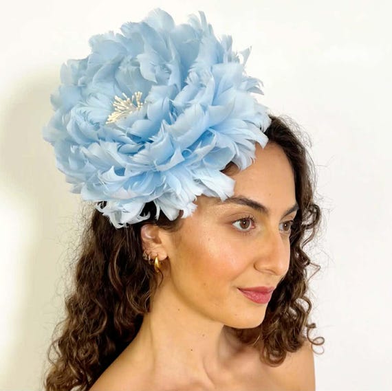 Statement Blue Floral Fascinator Headpiece VALERIE Statement Floral Fascinator Teal Blue Silk Taffeta  main image 2