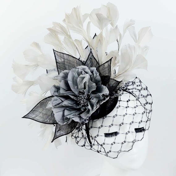 v i n t a g e :: 
 Silk derby race hat kentucky derby fascinator shantung silk ivory white wide  main image 3
