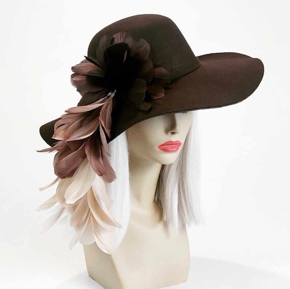 Mocha Ombré Feather Felt Hat Bohemian Vintage 70s Inspired  display picture 2