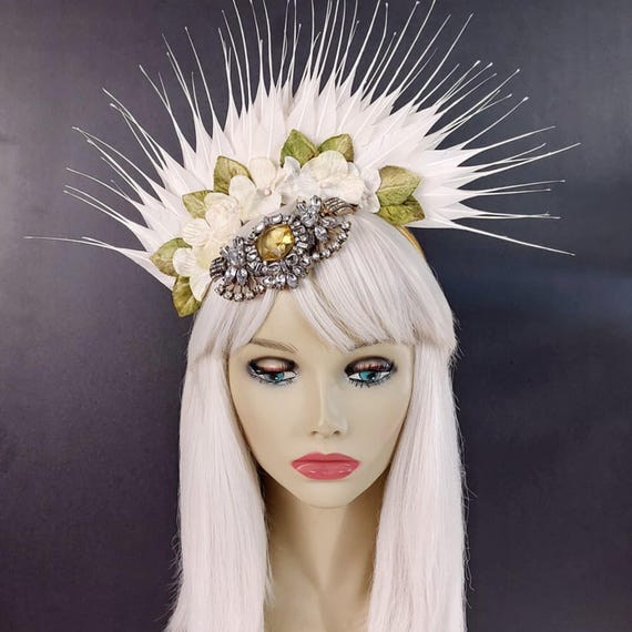 Ivory Feather and Velvet Cream Flower Fascinator With  display picture 2