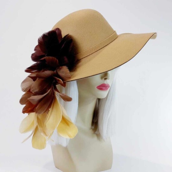 Vintage Boho Chic Brown Hat with Feather Hat Feathers for Man, Woman, Unisex, Handmade, Western Style  main image 4