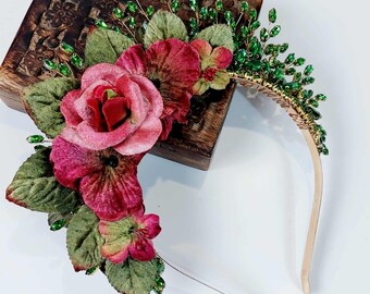 Fabulous Desig Green Floral Fascinator Elegant Height Headband. Derby Te… Dahlia Ruffled Teal Derby Fascinator - Genevieve Rose Atelier main image 3