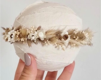 Lara Boho style daises floral halo headband newborn. Newborn, sitter photography headband props. Daisy halo newborn photography props.