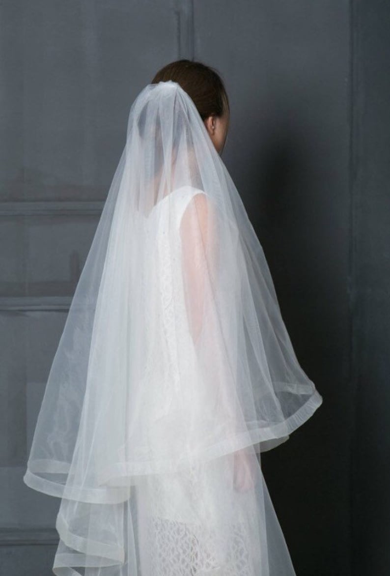 Drop Veil Veil with Blusher Cathedral Drop Veil with 2 Horsehair Trim Crinoline Trim Bridal Veil. Wedding Veil